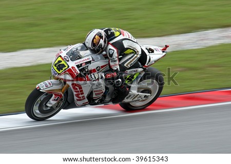 SEPANG, MALAYSIA - OCTOBER 25: Team LCR Honda\'s Randy de Puniet in action in the 2009 Shell Advance Malaysian Motorcycle GP. October 25, 2009 in Malaysia.