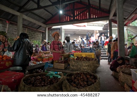 BALI - JANUARY 15: A view of the traders and shoppers at the morning market at Kayu Ambar, Ubud January 15, 2010 in Bali, Indonesia.