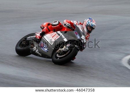 SEPANG - FEBRUARY 05: Nicky Hayden of the Ducati Malboro team practices in the pre-season testing in preparation for the MotoGP championship. February 05, 2010 in Sepang, Malaysia.