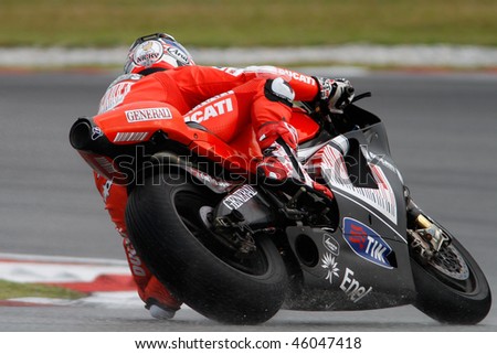 SEPANG - FEBRUARY 05: Nicky Hayden of the Ducati Malboro team practices in the pre-season testing in preparation for the MotoGP championship. February 05, 2010 in Sepang, Malaysia.
