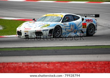 SEPANG, MALAYSIA - JUNE 18: The Ferrari F430 car of LMP Motorsport puts in some practice laps in the Sepang International Circuit at the Japan SUPER GT Round 3 on June 18, 2011 in Sepang, Malaysia.