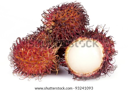 Fresh tropical rambutan fruit on white background