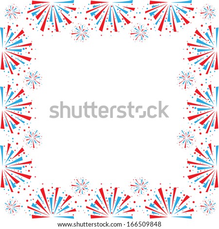 Big Red And Blue Fireworks On White Background. Eps10 Stock Vector