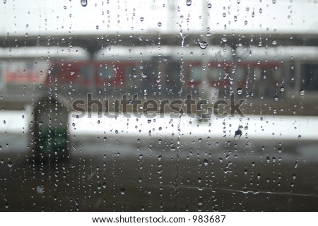 Train station through window (rainy day)