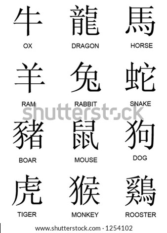 stock vector Traditional Chinese Zodiac Characters New Year Lunar 
