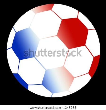 Football (soccer) with french flag color (blue, white, red) as foreground gradient