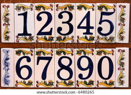 Collection of house numbers / plates with Mediterranean motives