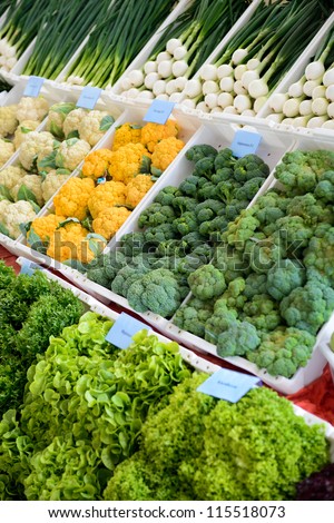 Sale of fresh vegetables in the grocery store