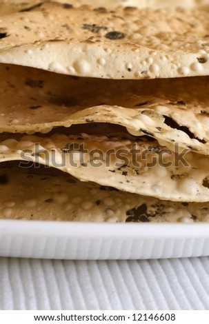Stack of spicy papadum - Indian food