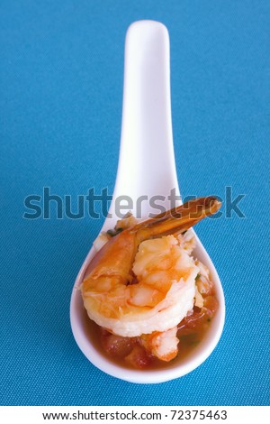 An out-of-the-ordinary hors d\'eouvre ? fresh shrimp and salsa shooter.