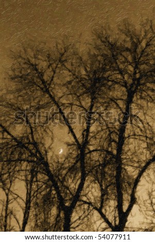 paintings of trees at night. stock photo : Oil painting