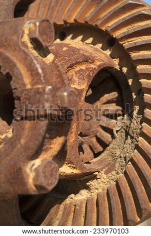 antique objects: old and rusty industrial engine