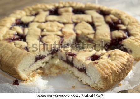a slice of jam tart of a handmade tart of marmalade