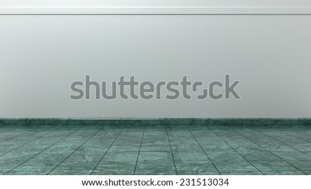 Empty White Wall with Turquoise Porcelain Floor Tiles