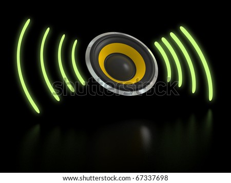 Abstract Loud Speaker With Green Sound on Black background