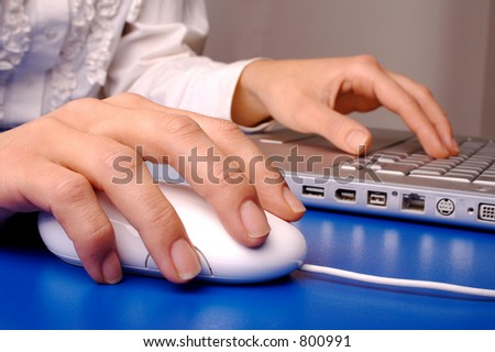 typing woman close-up
