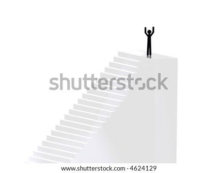 figurine on top of long stairs made from glass concept of success