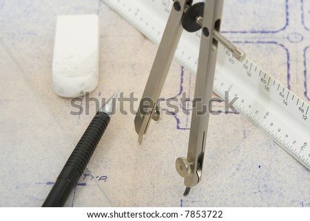 drawing tools with old blueprint background