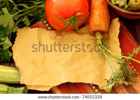 Composition with fresh raw vegetables , background with a salad and vegetables with a copy Space