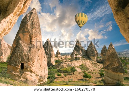 Hot air balloon flight over spectacular Cappadocia