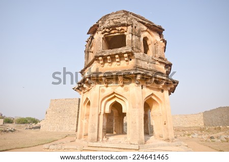 Watch tower of royal fort, Zenana Enclosure at ancient town Hampi, Karnataka state, India