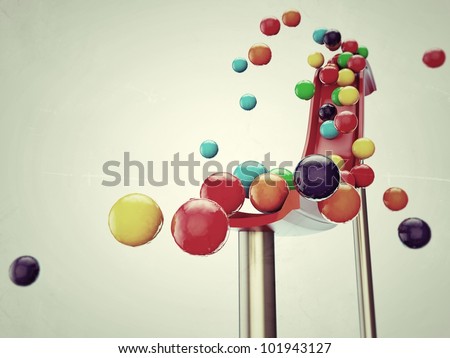 colored balls falling down isolated on white background