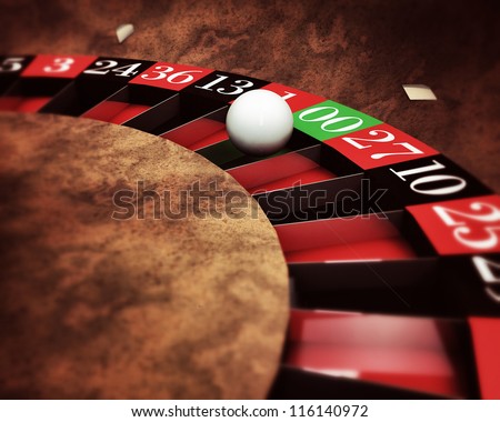 casino roulette with white ball on green numbers