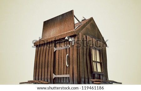 small wooden house isolated on white background