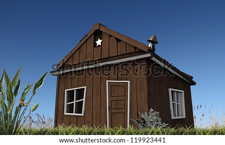 wooden cottage isolated on white background