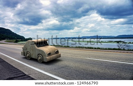 wooden car on the highway