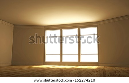 empty room with big windows and wooden parquet