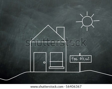 house for rent drawn on blackboard