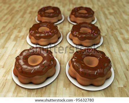 chocolate cakes on wooden floor