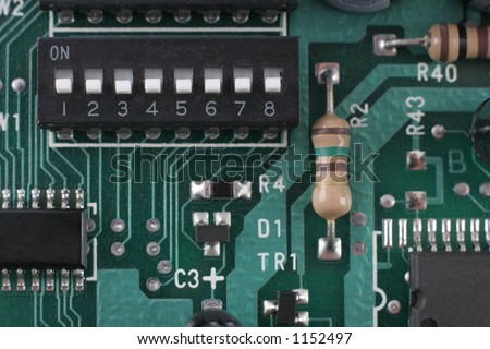 Macro of DIP switch settings and circuit board.