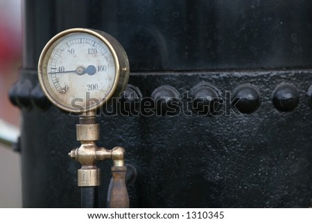 Steam Pressure gauge on an upright boiler for a stationary steam engine