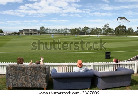 Industrious spectators who dragged out some couches to watch an International cricket match between the India and New Zealand woman\'s cricket teams at the Bert Sutclilffe Oval in Lincoln, New Zealand