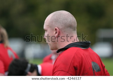 Determined Rugby player, surveys the field
