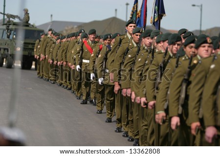 New Zealand Army Marching on parade, 1st army land group, based in Burnham, New Zealand