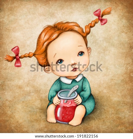 cute little girl with jam jar cute little girl with jam jar