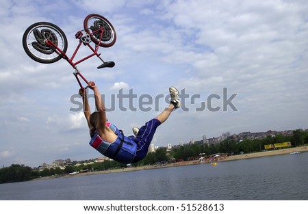 BELGRADE - JUNE 19: Biker jumps during \