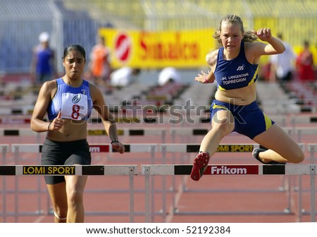 BELGRADE - SEPTEMBER 17: Athletes are running hurdles during \