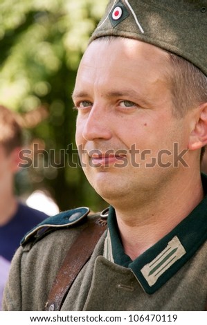 GURYEVSK, KALININGRADSKAYA OBLAST, RUSSIA - JUNE 30: nazi smiling on celebration of 750 anniversary of Guryevsk (Neuhausen O.P.) on June 30, 2012 in Guryevsk, Kaliningradskaya oblast, Russia