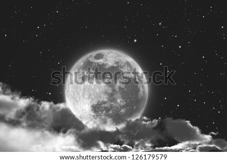 moon in cloud black and white monochrome vintage image. Elements of this image furnished by NASA