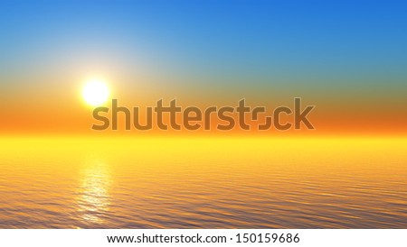 sun in clear sky over tranquil tropical sea