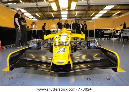 stock photo Jordan F1 race car in pits at Silverstone UK