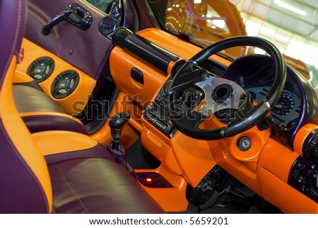 stock photo Dashboard and interior of modified car