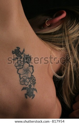 stock photo Girl with back tattoo
