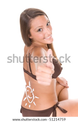 stock photo pretty teen in bikini over white background