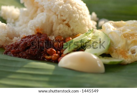 Popular Malaysia food rice with coconut milk and groundnuts