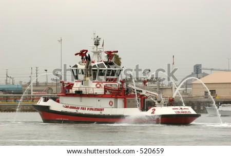 Fire Fighting Boat sprays jets of water